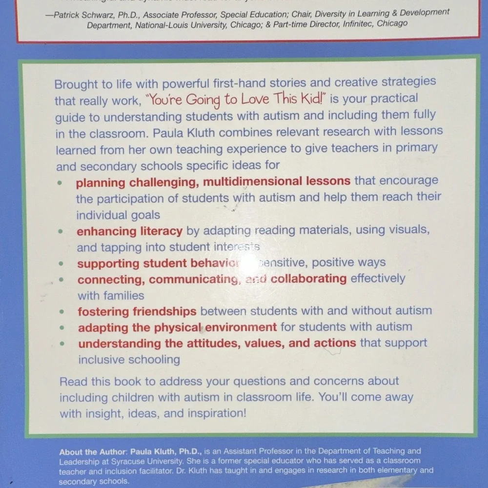 You're Going to Love This Kid! Paula Kluth Paperback Study Guide 2003 281p